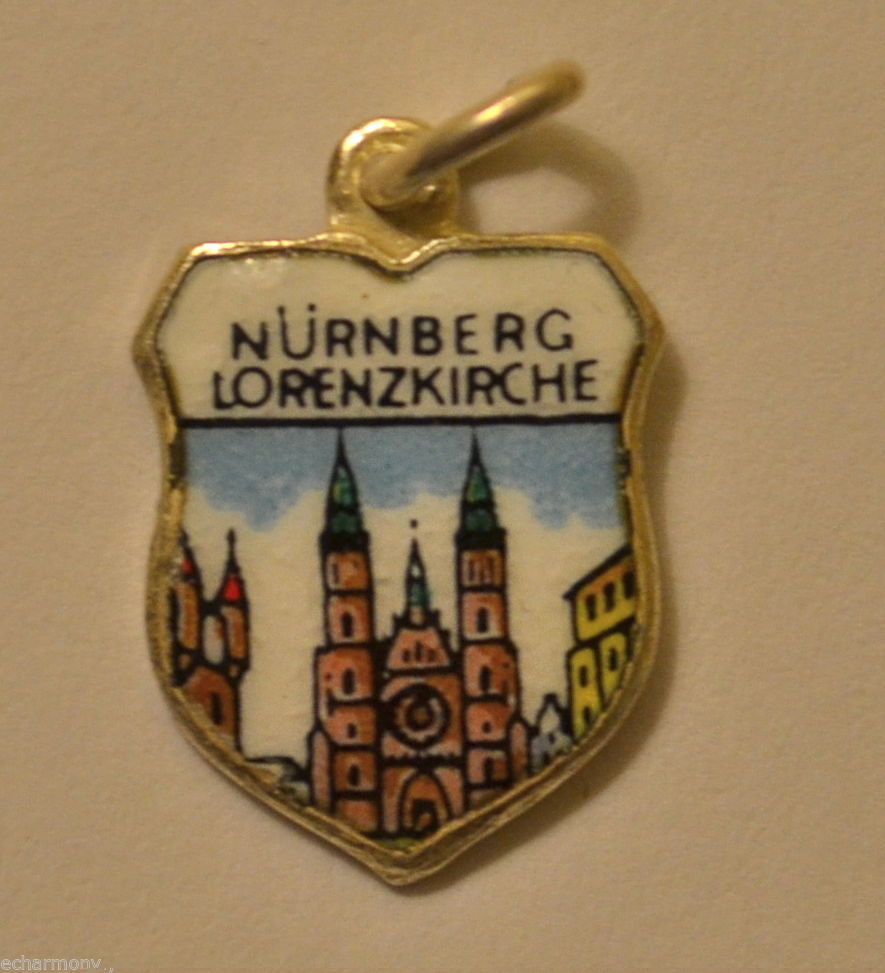 (image for) Nuremberg Lorenzkirche GERMANY Vintage Silver Enamel Travel Shield Charm